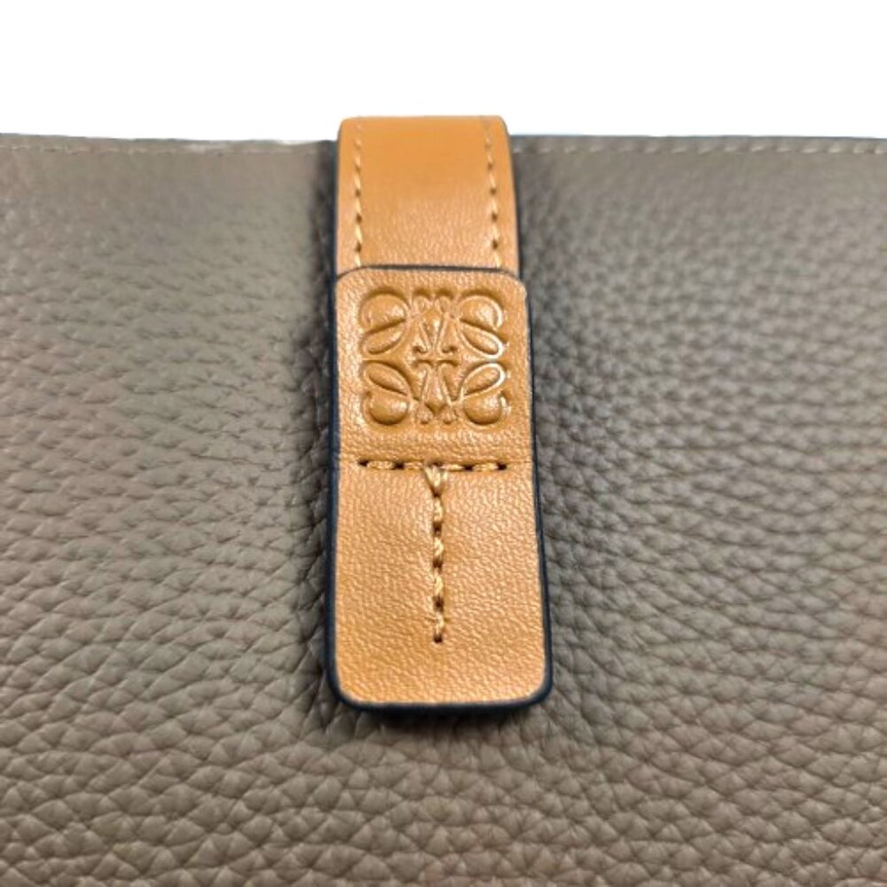 Loewe Compact Zip Wallet / Bifold Coin Wallet Taupe & Tan Anagram Strap - New - Picture 4 of 9
